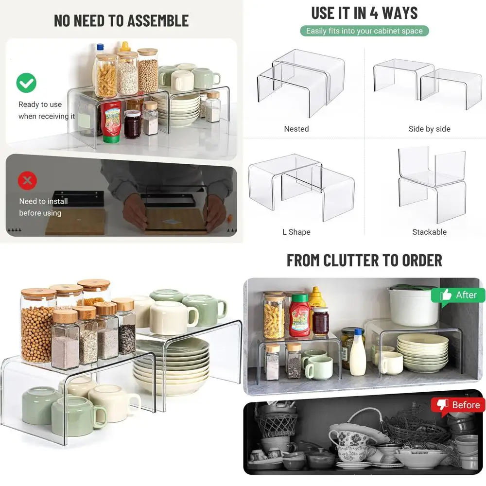 

Kitchen Cabinet & Shelf Organizers, 2-Piece Set for Pantry Storage, Display Cabinet Shelves, Patented Spice Rack