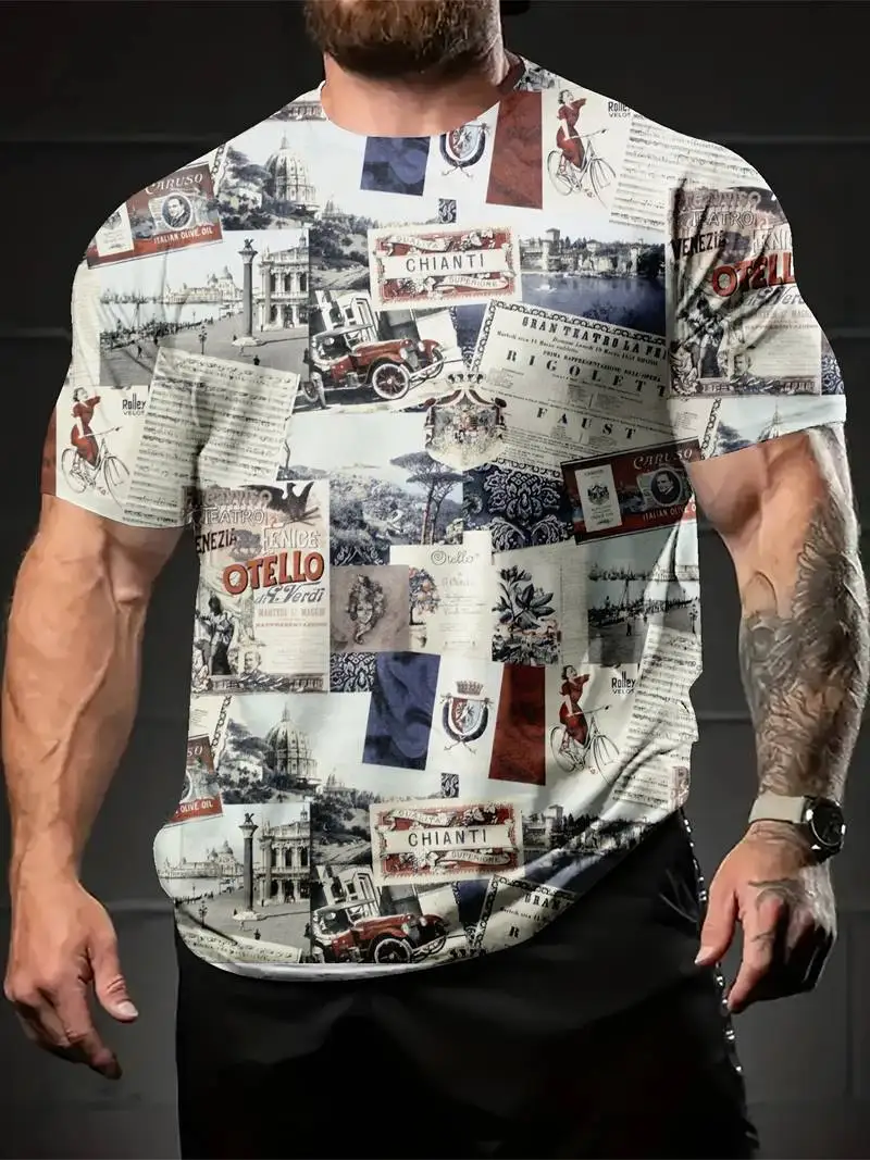 Abstract Newspaper 3D Print T-Shirts Men Women Casual Short Sleeve Round Neck T Shirt Hip-hop Tee Harajuku Y2K Tops Men Clothing