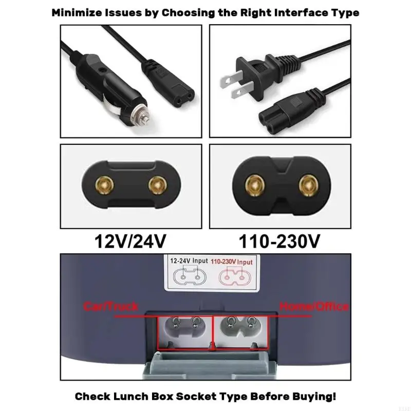 Four-Opening Electric Lunch Box Cable For Car Office Home,Replacement Power Cord for Compatible Models, with 110V Household KXRE