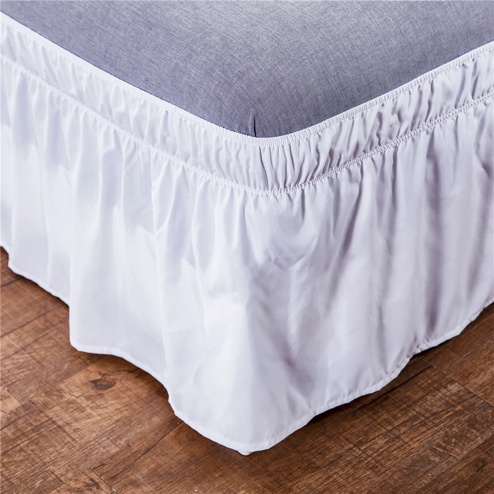 Solid Color Elastic Bed Ruffles Bed Skirt Wrap Around Style Easy Fit 15 Inch Drop Dust Ruffle Bed Skirts Corners Fade Resistant