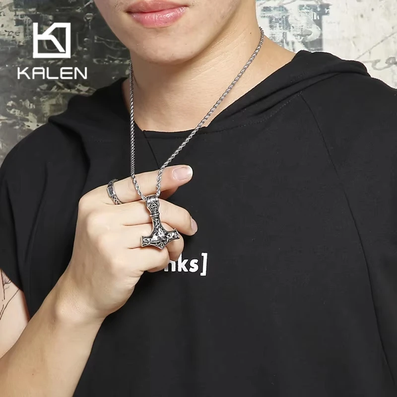 Kalen Viking Pirate Captain Pendant Necklace for Men Stainless Steel Bless Amulet Charm Lucky Jewelry Punk Accessories Gifts