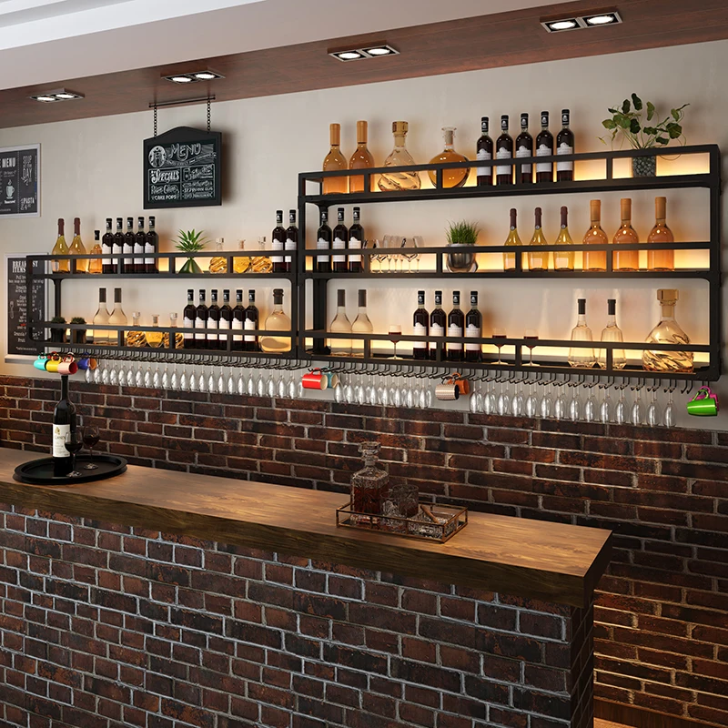 

Bar light wine rack wall bar counter wall display rack upside down cup holder hotel household wall hanging wine cabinet