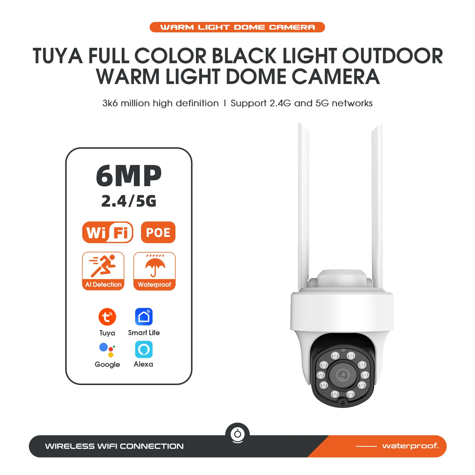 

6MP Tuya Wireless Outdoor Camera Full Color Night Cameras with Wifi 2-Way Audio IP Camera For Smart Home Security Protection