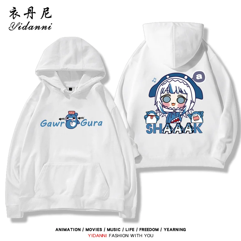 Gawr Gura-Sudadera con capucha estampada para hombre, tops holgados cómodos de calle para otoño e invierno, jersey informal de moda juvenil