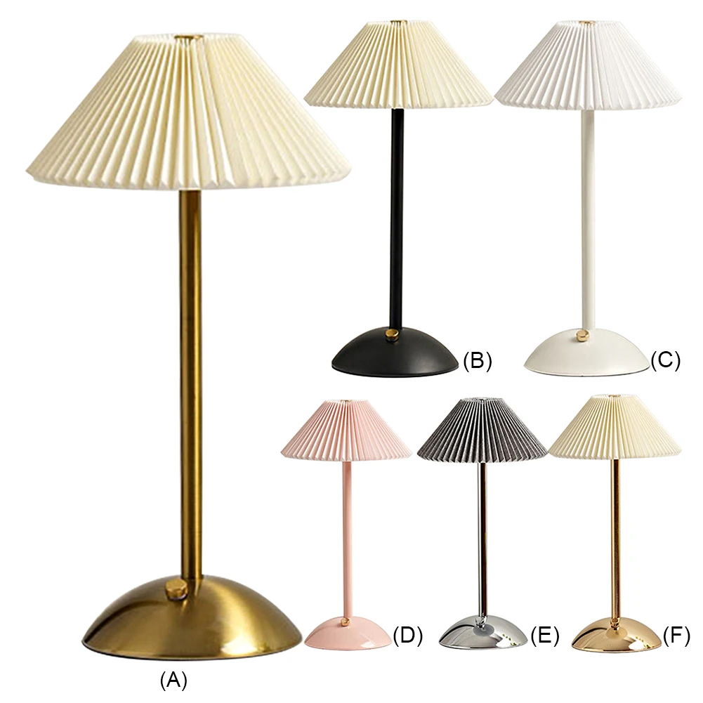 

Теплый ночник с плиссированным абажуром-зонтиком, настольная лампа для чтения в скандинавском стиле, зарядка через USB, 3 цвета света для домашнего декора