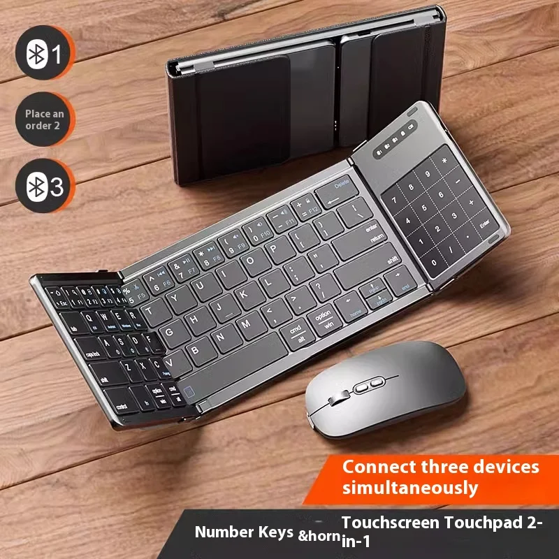 

Foldable Three-Fold Wireless Bluetooth Keyboard Set Suitable For Desktop Computers And Xiaomi Laptops Small Keyboard Design