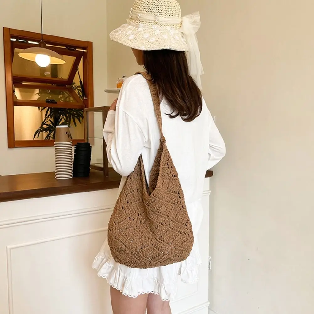 

Fashion Hollow Out Flower Knitting Bag Beach Handbag Tote Bag Beach Bag Large Capacity Bohemian Style Hollow Shoulder Bag Summer