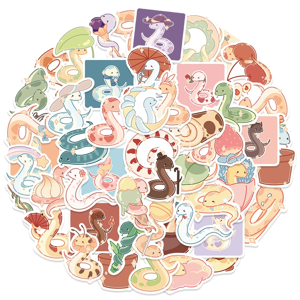 

10/30/50pcs Cute Cartoon Small Snake Stickers Kawaii Animal Graffiti Decals Scrapbooking Phone Luggage Creative Sticker Packing