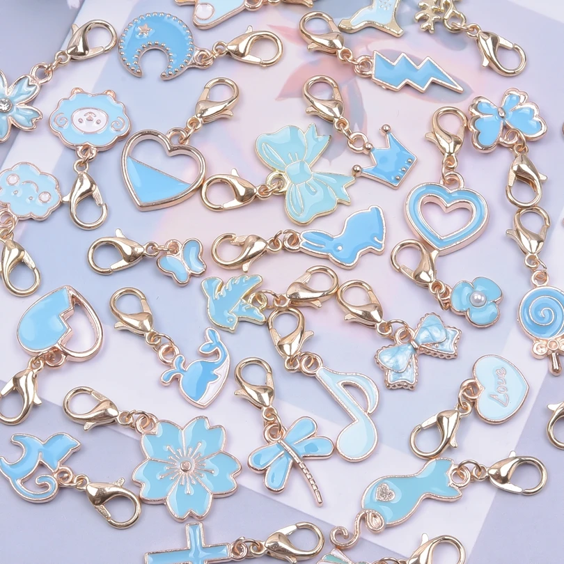 10/20/30pcs Sky Blue Music Note Pearl Flower Charms With Lobster Clasps DIY Women/Men Pendant Enamel Charm Jewelry Making Bulk