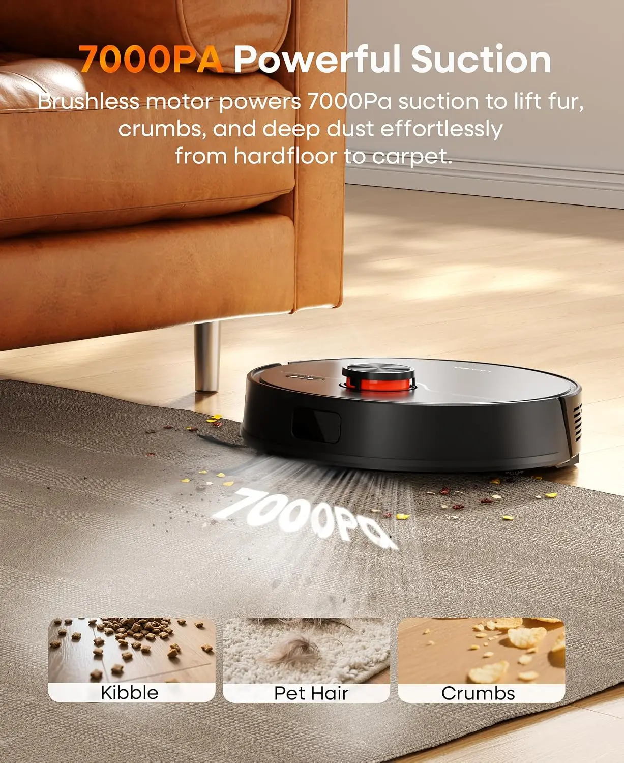 ^For Robot Vacuum and Mop with Self-Emptying Station, 7000Pa Suction for Pet Hair on Carpets, LiDAR Navigation Creates No-Go Zon