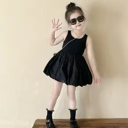 Girls Sleeveless Dress 2024 Summer Children's Baby Fashionable Sling Dress Princess Dress Children's Little Black Dress