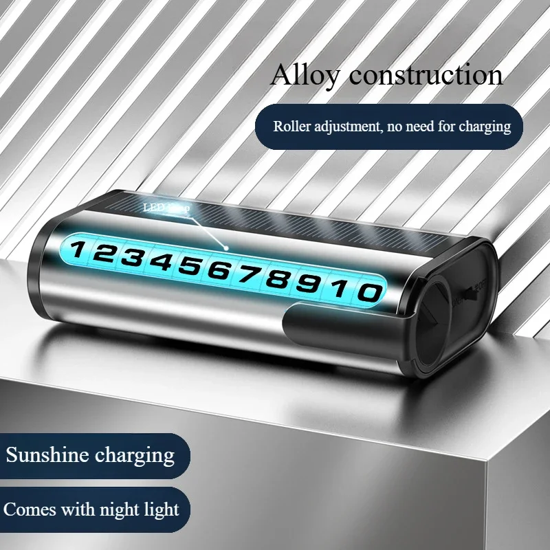 Temporary Parking Card Luminous Auto Parking Card Solar Charging Temporary Stop Phone Number Card for Car Interior Decor