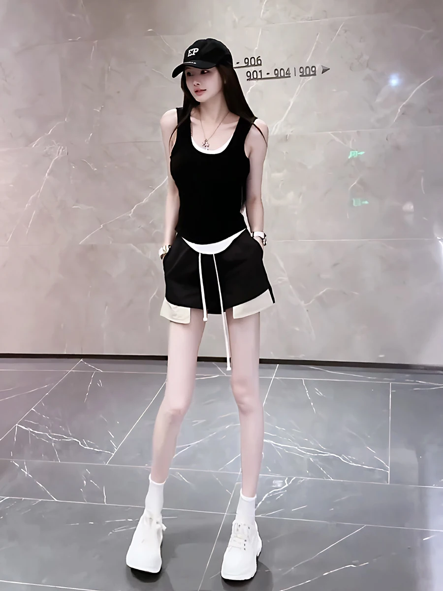 

Женский комплект Spicy Girl Faion, лето 202, сладкий и пряный комплект Sle ature, накладной топ из двух предметов, комплект из двух предметов