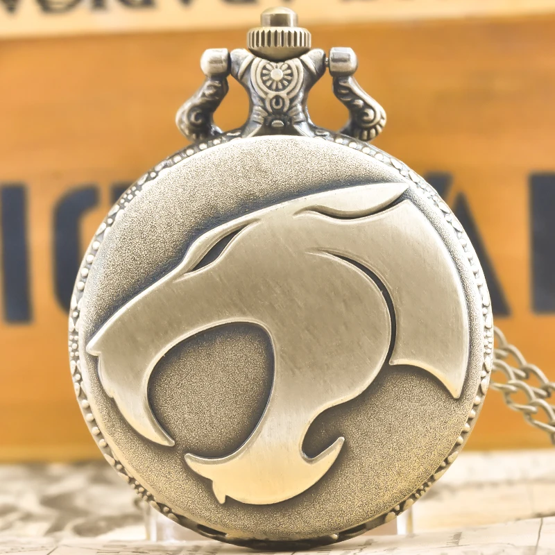 Vintage Bronze Steampunk Leopard Head Quartz Pocket Watch Necklace Pendant Clock Chain Men Women Chain Gift