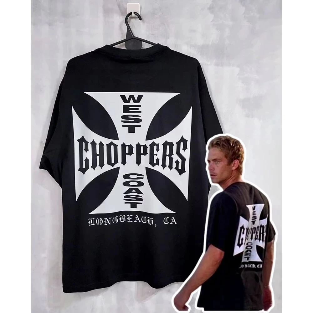 

25 Fashion Tees Men's Fleece Short Sleeve West Coast Choppers Cross Frame Print Tshirt Male Hip Hop Streetwear Oversized Tshirts