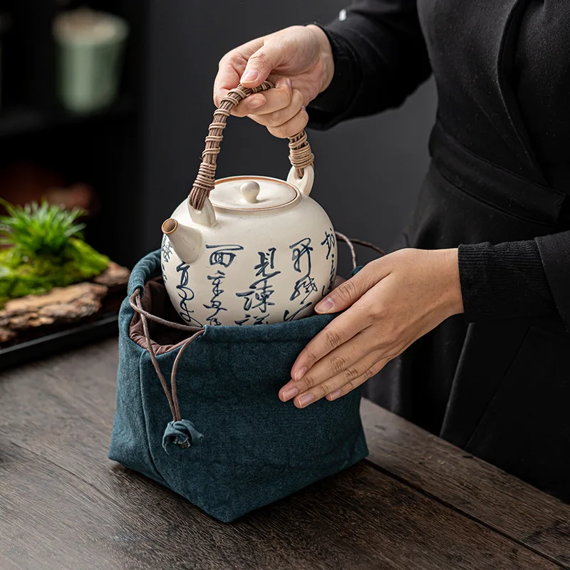 Creative Travel Portable Tea Pot Storage Bag Thickened Solid Color Japanese Tea Cozies Storage Bag Tea Set Accessories LF394 view 2