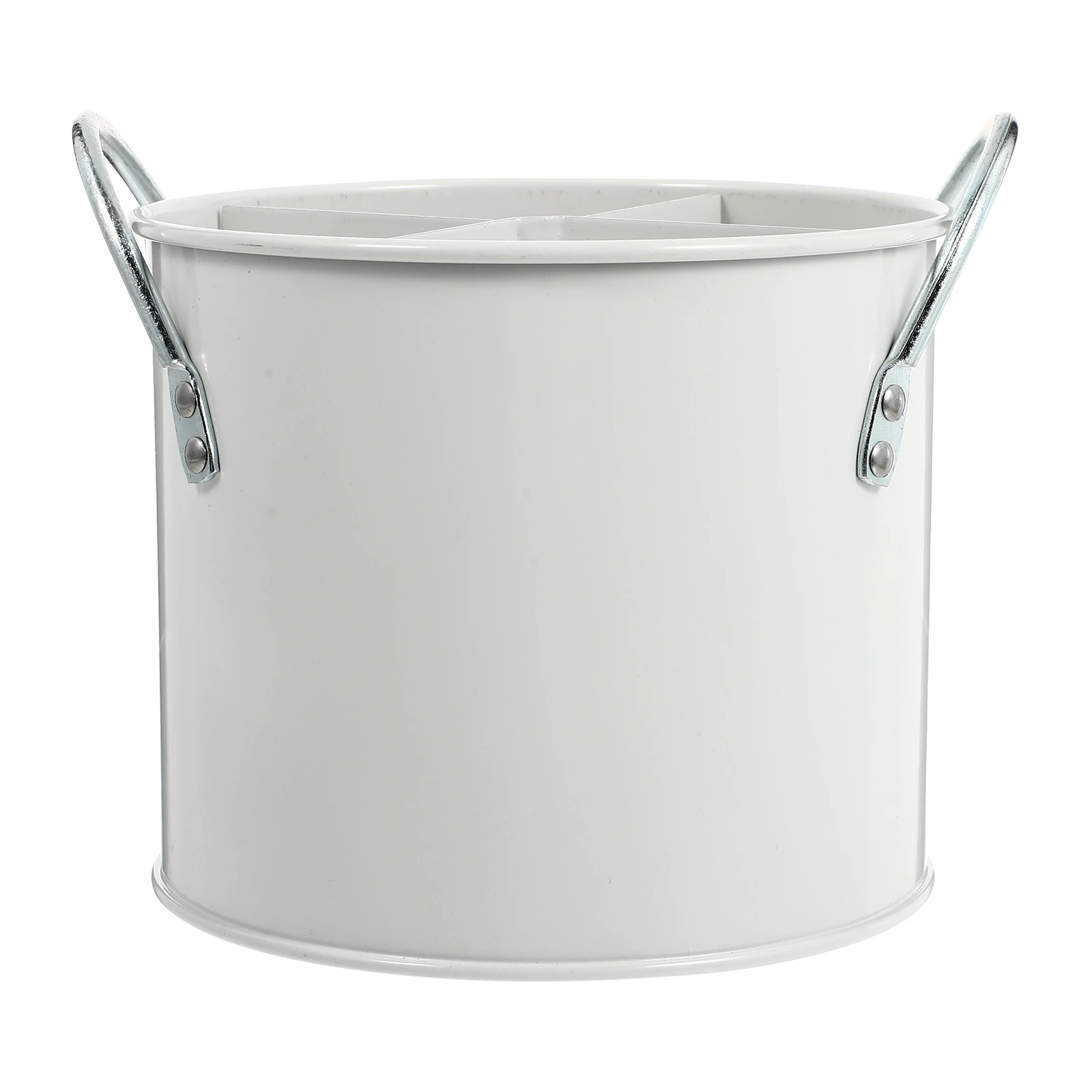 

1pc Metal Storage Bucket Cutlery Holder Kitchen Bin Tableware Cylinder Drain Design Space Saving Countertop Organizer