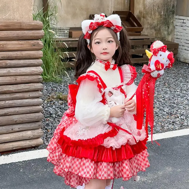 فتاة لطيف هريرة لوليتا فستان الأميرة 2025 الخريف الشتاء جديد للأطفال الكرتون أنيمي فستان الحلو الراحة حزام جميل تنورة #4