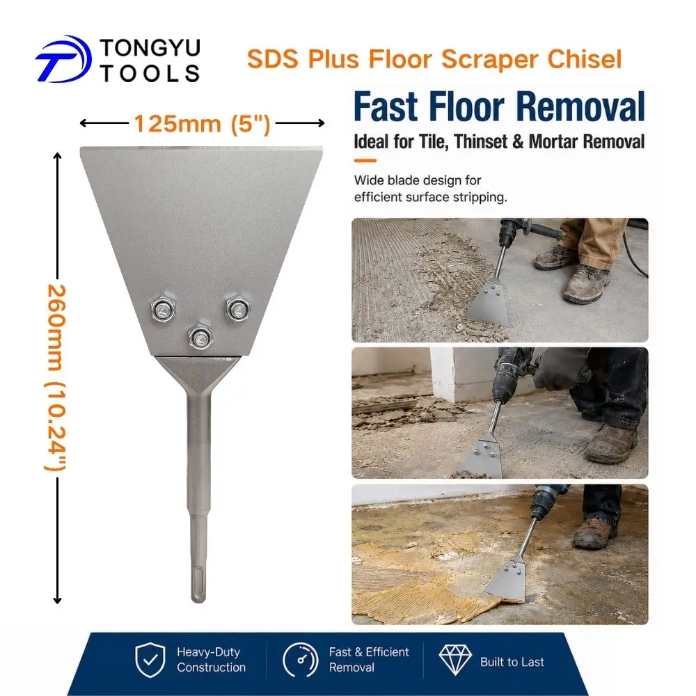 SDS Plus Floor Scraper Chisel 125mm Wide Tile Removal Chisel for Rotary Hammer Thinset Mortar Adhesive Removal