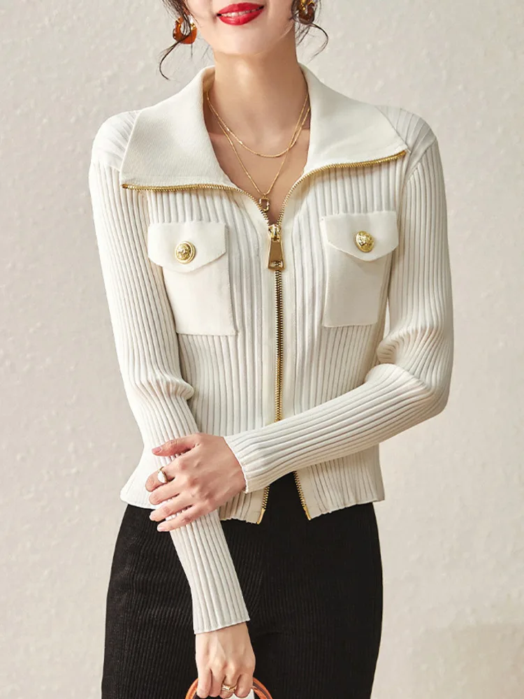 Knitted Cardigan Sweaters Jackets 2024 spring Women\'s Clothing Pull Femme Fashion Casual Zipper Sueter Slim Korean Y2k Tops