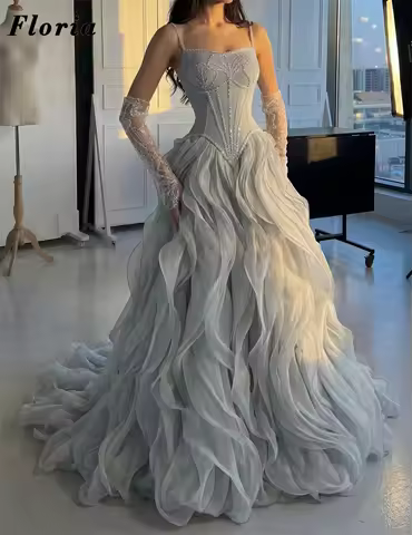 New Elegant Spaghetti Straps Evening Dresses Tiered Skirt Silver Beading Cocktail Dress Birthday Party Gowns Customized Wedding