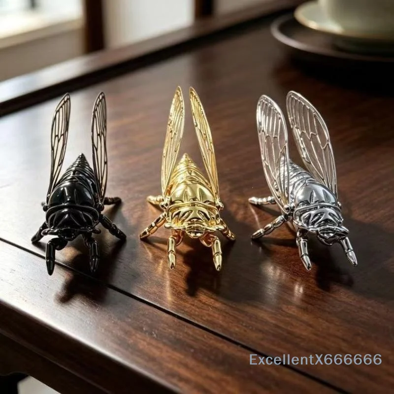 Metal Cicada Figurine Hollow Wing Metal Craft Ornament Mini Desktop Statue Fairy Garden Home Decor Art Collectible Party Gifts
