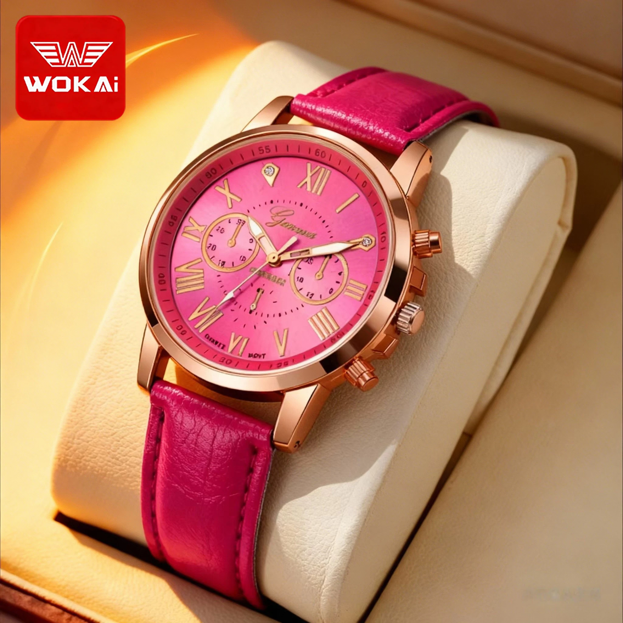 

High-quality brand fashionable casual women's leather strap quartz watch for women and students, dual level 3588
