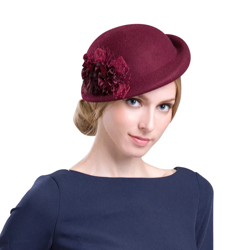 Elegant Beret Women's Wool Felt Fascinators Fedora Hats Winter Warm Ladies Wedding Photography Cap