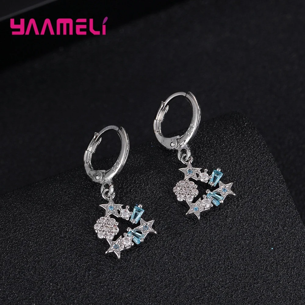 Schönes Geschenk für Freundschaft fein Sterling Silber österreich ischen Kristall Sterne Anhänger Halskette Ohrringe Kette Hochzeit Schmuck Set