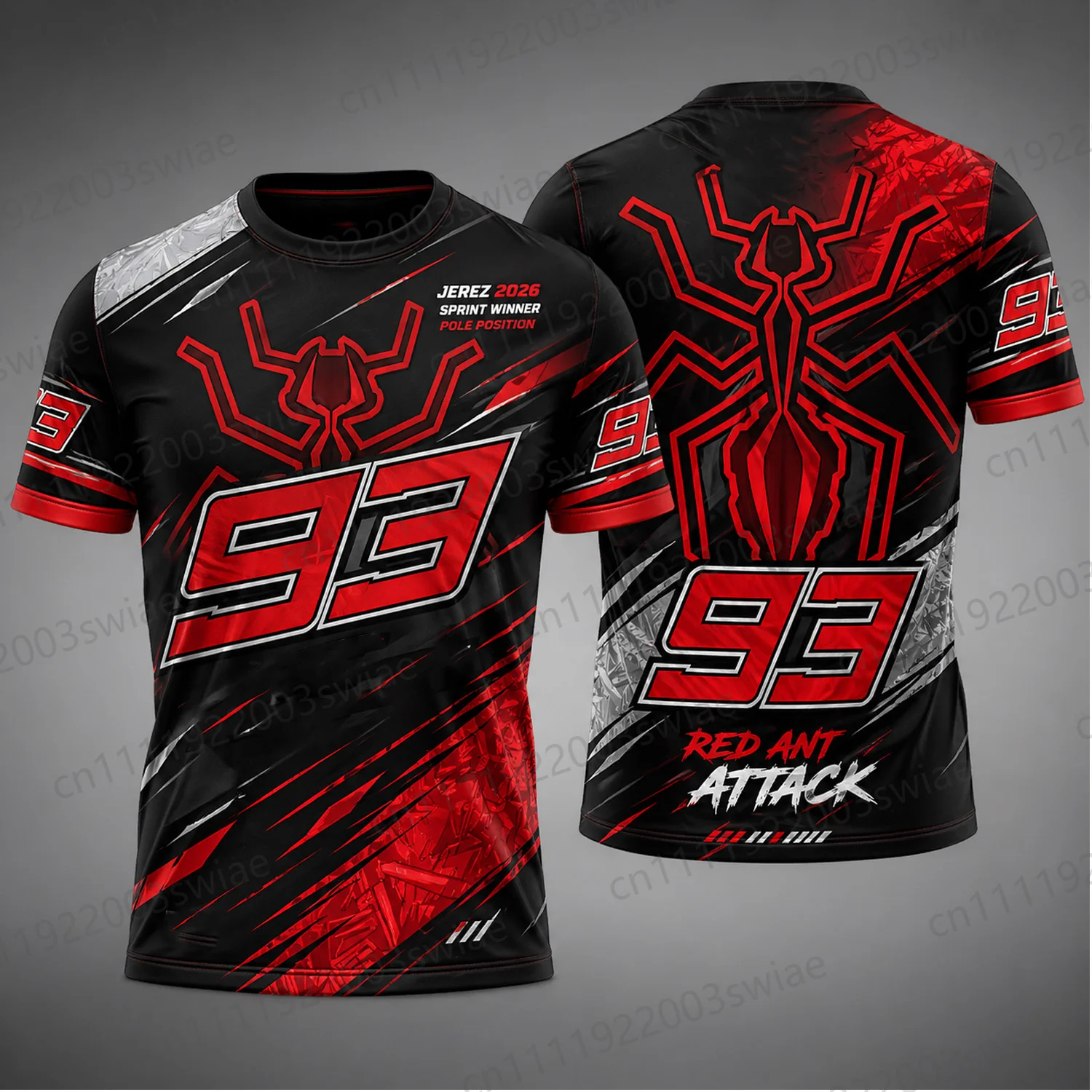 2026 New Summer Men 93 Red Ant Moto Racing Factory Team AI Design Jersey Short Sleeve T Shirt Fan Adult/Kids Top