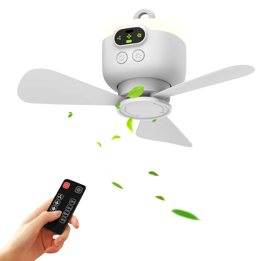Ventilatore da soffitto portatile senza fili Ventilatore da campeggio ricaricabile con telecomando Ventilatore da tenda Ventilatore da esterno per dormitorio da campeggio all'aperto