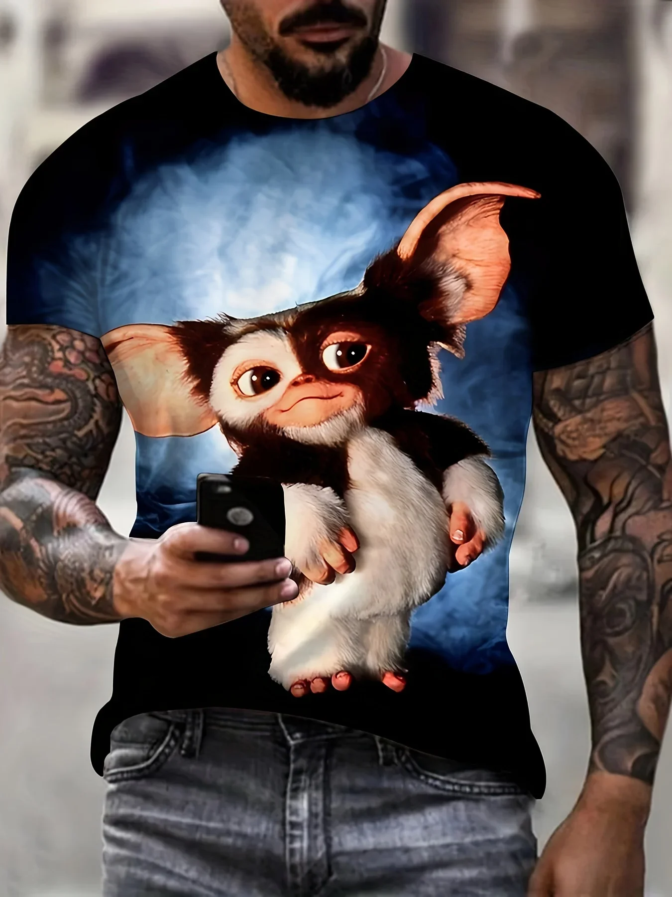 

Футболка с рисунком серии Gremlin Gizmo, лето 2022, футболка с круглым вырезом и короткими рукавами, унисекс, повседневный и модный уличный топ