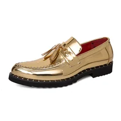 New Tassel Men's Shoes Nightclub Casual Shoes Loafers Mens Shoes Slip-on Comfort Shoes Bright Leather Weedding Low-heeled Shoes