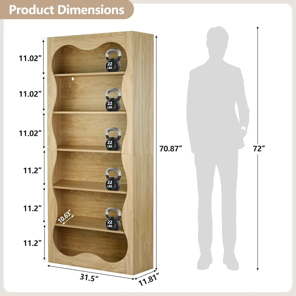 رف كتب خشبي كبير مكون من 6 طبقات - خزائن كتب حديثة طويلة للتخزين والعرض، حلول فريدة من نوعها لتخزين الكتب قائمة بذاتها