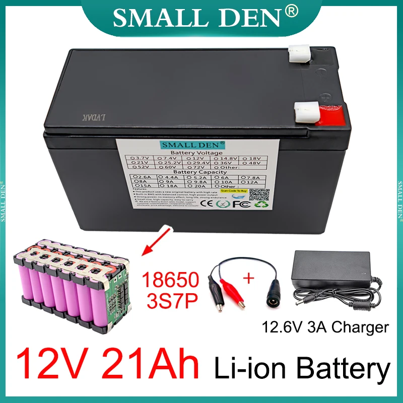 

New 12V 21Ah Li-ion Battery Pack 18650 3S7P For Sprayer Device Camera LED Lamp 12V Power Supply Kids Cars toys+12.6V 3A Charger