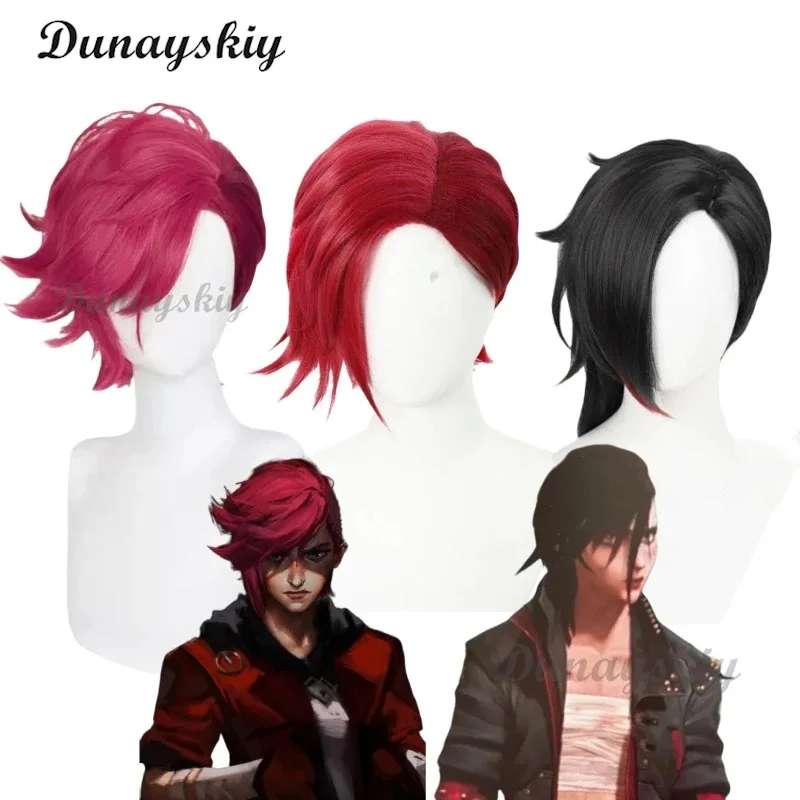 Game Arcane Season 2 Vi Jinx Cosplay Wig Vi 30cm Black and Red Hair For Women Men Halloween Carnival Party  Wig Customized