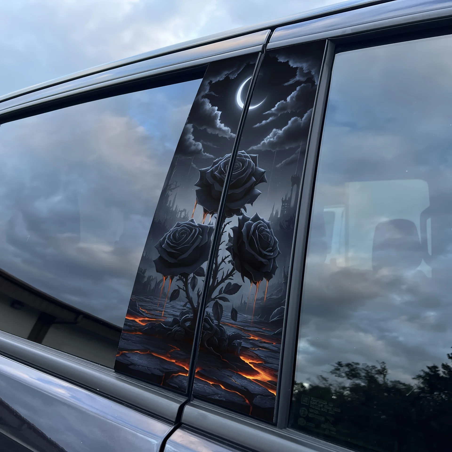 

2-х автомобильных наклеек «Злой черной розой», легко рвется и легко приклеиваемая защитная наклейка на заднюю стойку, аксессуары для наклеек на автомобильную стойку B