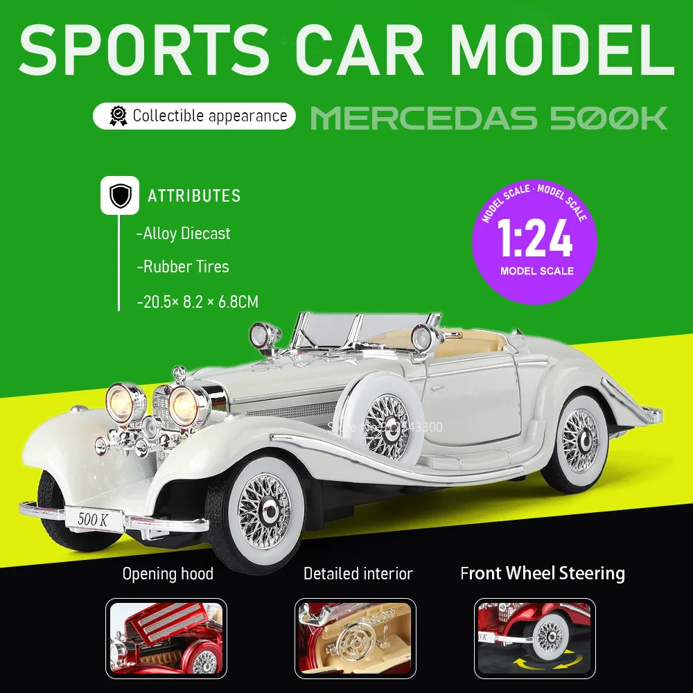 

Scale 1:24 500K One Model Car Toy Doors Opened Sound Light Models Pull Back Shock Absorption Cars for Kids' Birthday Gifts