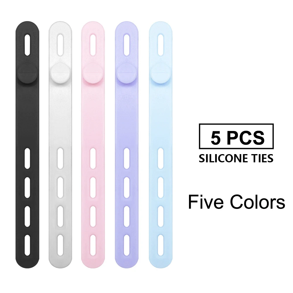 5Pcs Silicone Cable Organizer Ties Reusable Assorted Cable Straps 4 Adjustable Straps Wrap Zip Travel Cord Organizer