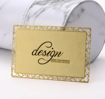 Customized hollow carving technology matte gold metal business card printing stainless steel VIP card free design