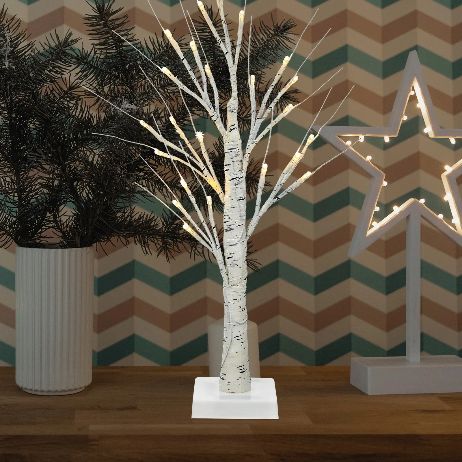 Lighted Birch Tree Lamp LED White Artificial Tree Decor for Indoor Table Night Light Holiday Festival Party Bedroom Decor