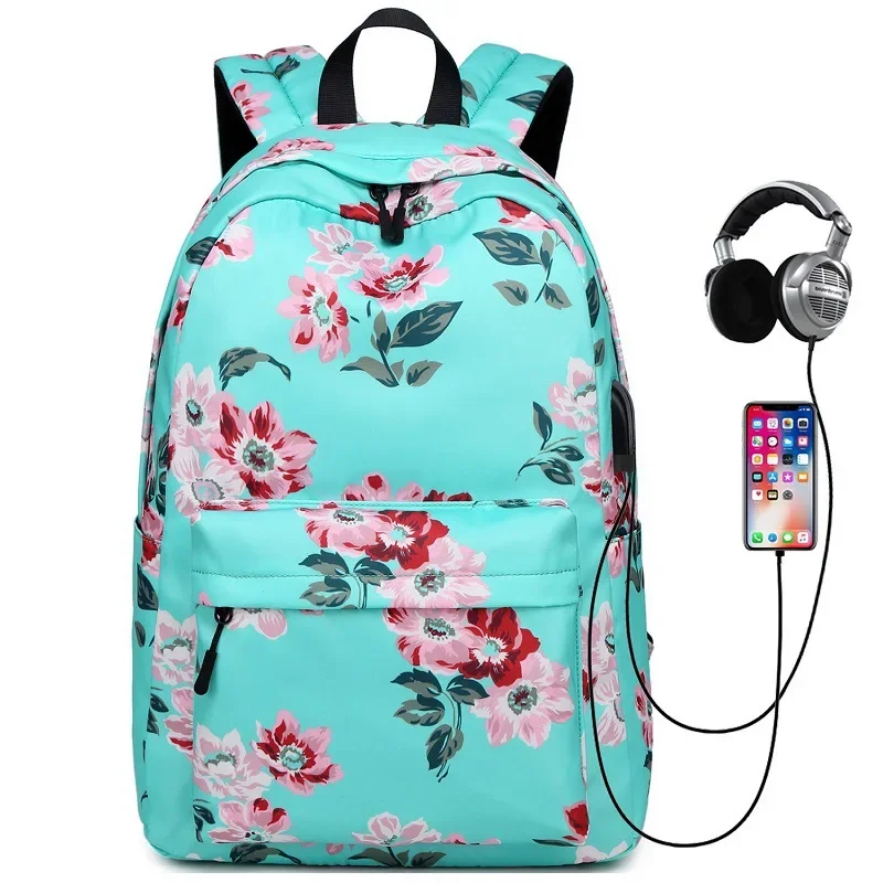 Mochila impermeable con USB para mujer, bolso escolar informal para estudiantes, bolsa de viaje para estudiantes de secundaria, nueva