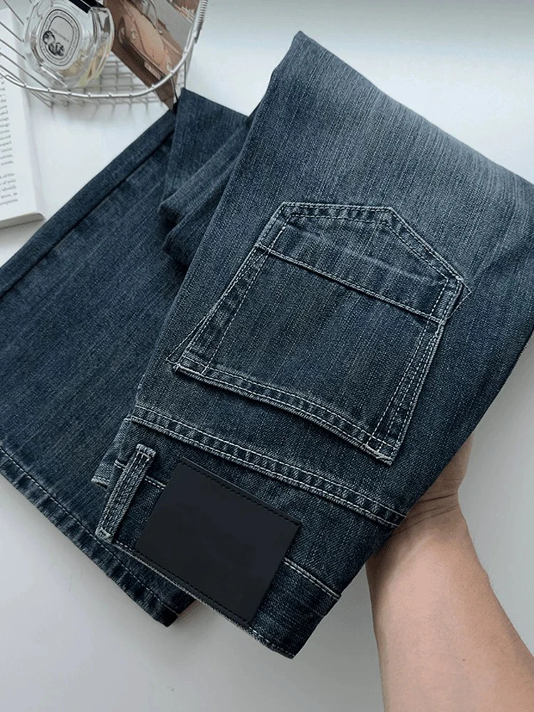 

Мужские джинсы в американском ретро-стиле, синие, весенние, новые, модные, свободные, прямые, широкие, длинные брюки, повседневные, со средней талией, на молнии