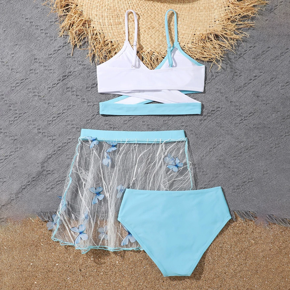 3 Pieces High Waist Bikini 2026 Girls Swimsuit & Beach Skirt Kids Swimwear Children Bathers Bathing Swimming Swim Suit Beachwear view 2