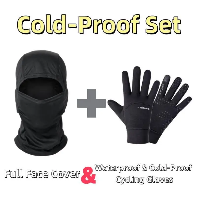 

Balaclava Mask for Men Motorcycle Full Face Cover Ski Mask Bicycle Bike Face Cover With Waterproof & Cold-Proof Gloves Set