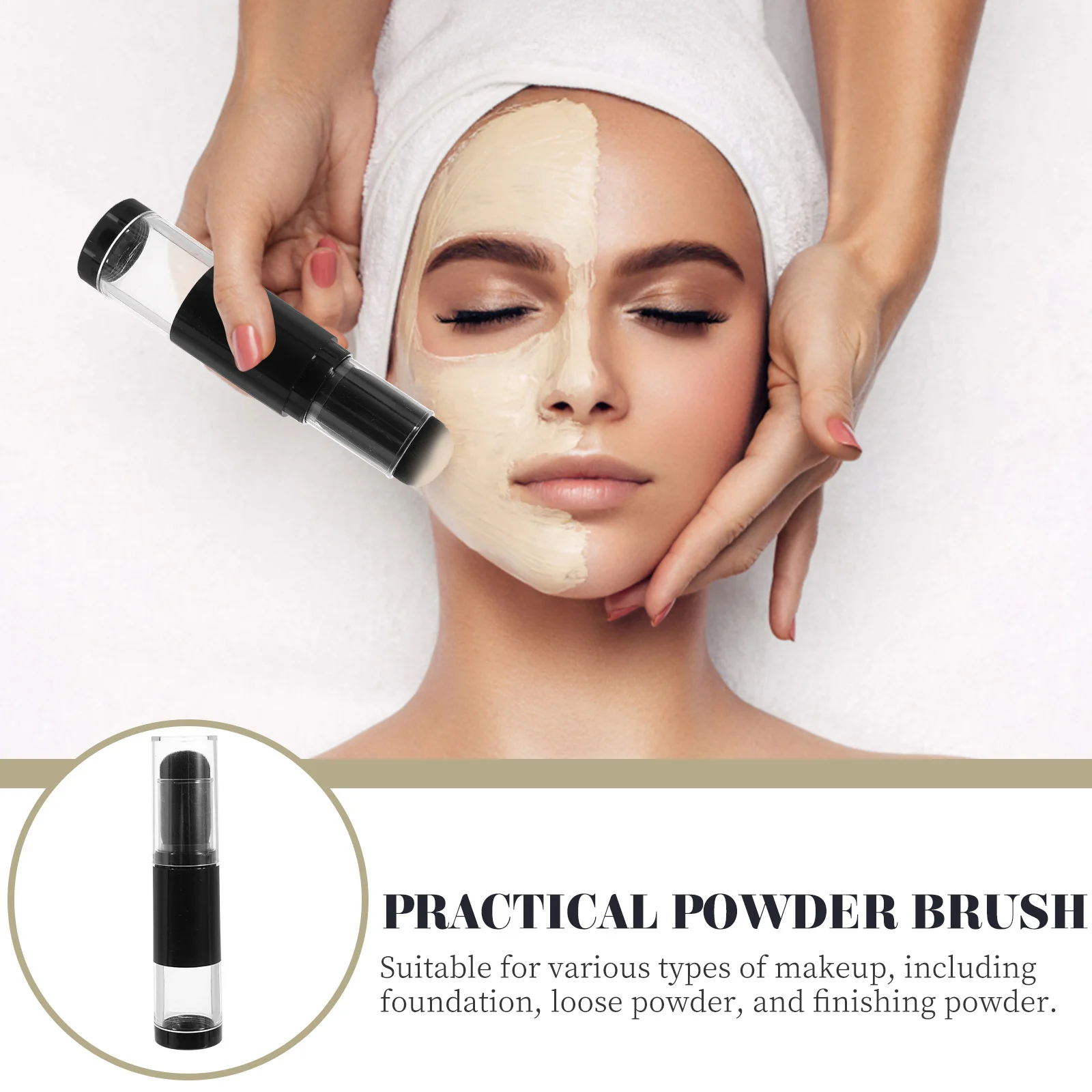 

Press Dispensing Refillable Powder Brush Nail Dust Cleaner Foundation Blush Brush Portable Travel Makeup Applicator