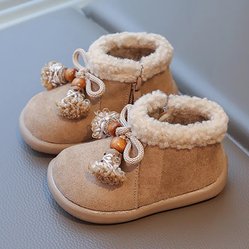 

Winter Plush Boots For Children Korean Style Boy's Girl's Snow Boots Vintage Toddler Warm Boots Fashion Cotton Shoes For Kids