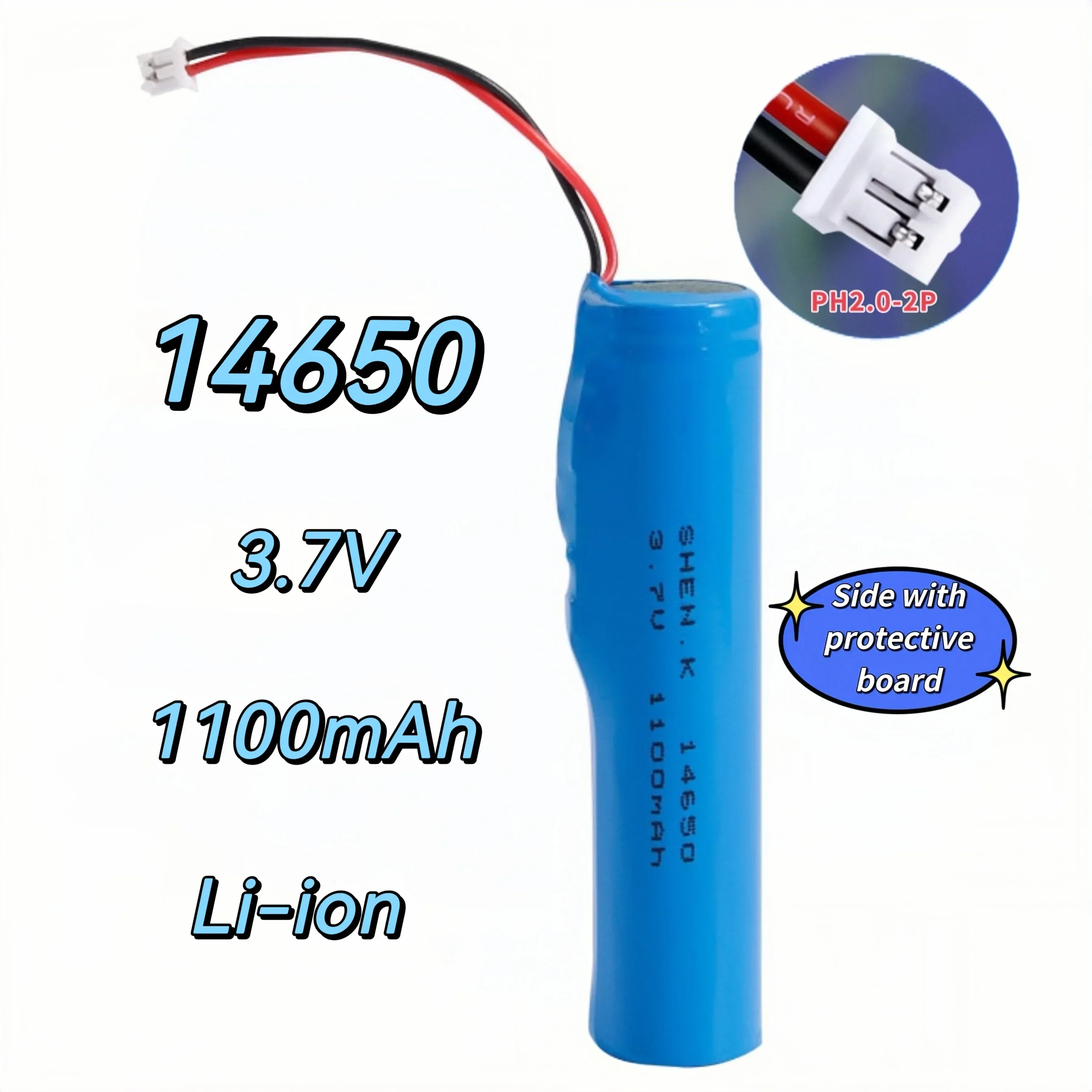 14650 battery 3.7V1100mAh Rechargeable lithium battery with connector for Speaker Flashlight Smartwatch Multimeter Walkie talkie