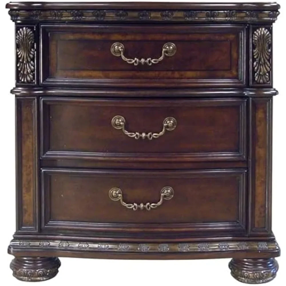 

Nightstand with Dovetail Drawers, Elegant, Cherry & Mappa Burl Veneers, Cocoa Finish, Nightstand