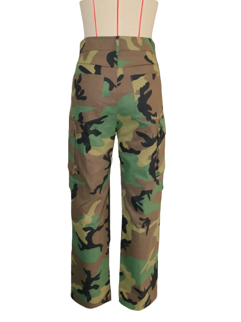 الشارع الشهير السراويل البضائع المموه الخريف ملابس النساء عالية الخصر جيوب متعددة السراويل المستقيمة موضة كامو طباعة السراويل الفضفاضة